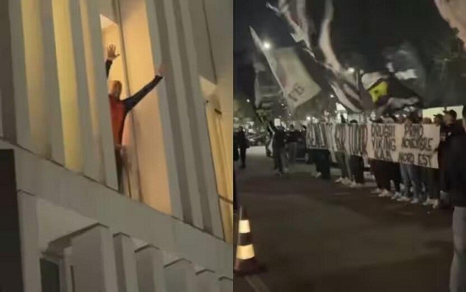 都體：尤文球迷來到酒店外支持新主帥，圖多爾向球迷們揮手致意