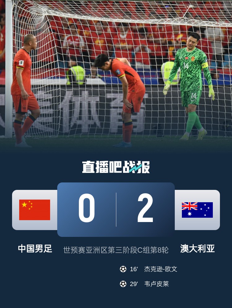 日媒：小組墊底的中國隊意志消沉，不敵澳大利亞后徹底無緣前二