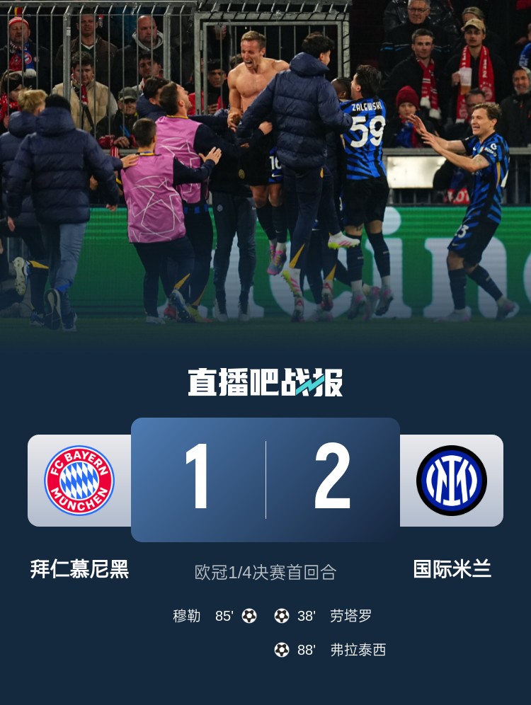 2-1占得先機！國米送給拜仁4年來歐冠主場首敗